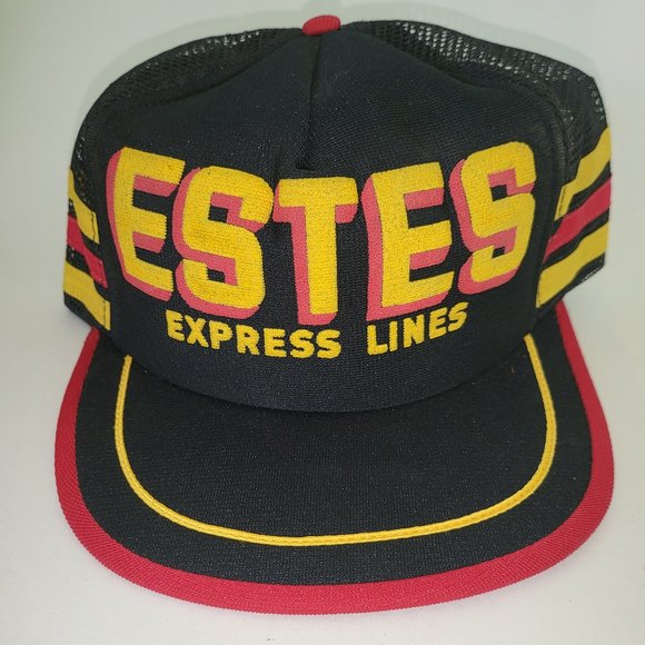 estes Other - Vintage Estes Express Lines 3 Stripe Trucker Hat Cap BLACK Snapback MINT NEW! E1